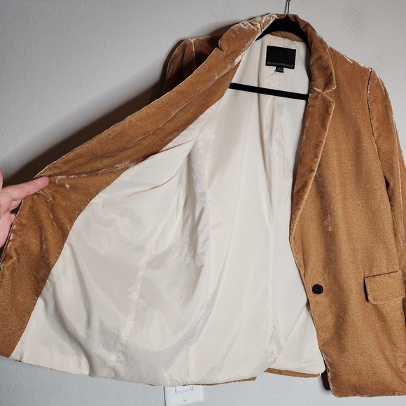 Banana Republic Velvet Warm Carmel Brown Tan Golden Single Button Blazer Size 6 - Picture 8 of 16